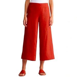 Eileen Fisher 100% Organic Linen Red Wide Leg Pants Cropped Lagenlook Beach XL